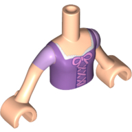 Visuel indicatif Rebrickable de Torse de mini-poupée Fille avec moyen Lavande Corsage haut avec manches courtes motif imprimé, bras et mains nougat clair (Minidoll Torso Girl with Medium Lavender Bodice Top with Short Sleeves Print, Light Nougat Arms and Hands)