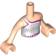 Visuel indicatif Rebrickable de Torse de mini-poupée Fille avec haut sans manches avec motif imprimé blanc et magenta, bras et mains nougat clair (Minidoll Torso Girl with Sleeveless Top with White and Magenta Print, Light Nougat Arms and Hands)