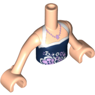 Visuel indicatif Rebrickable de Torse de mini-poupée Fille avec le bleu foncé et blanc Halter haut avec fleurs et collier motif imprimé, bras et mains nougat clair (Minidoll Torso Girl with Dark Blue and White Halter Top with Flowers and Necklace Print, Light Nougat Arms and Hands)