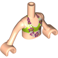 Visuel indicatif Rebrickable de Torse de mini-poupée Fille avec vert citron Haut de bikini avec motif imprimé Lei magenta et blanc, bras et mains nougat clair (Minidoll Torso Girl with Lime Bikini Top with Magenta and White Lei Print, Light Nougat Arms and Hands)