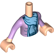 Visuel indicatif Rebrickable de Torse de mini-poupée Fille avec veste moyenne lavande avec motif imprimé écharpe bleu clair vif, manches moyennes lavande et mains nougat clair (Minidoll Torso Girl with Medium Lavender Jacket with Bright Light Blue Scarf Print, Medium Lavender Sleeves and Light Nougat Hands)