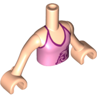 Visuel indicatif Rebrickable de Torse de mini-poupée Fille avec brillant rose Halter haut avec palmier, vagues et fleurs motif imprimé, bras et mains nougat clair (Minidoll Torso Girl with Bright Pink Halter Top with Palm Tree, Waves and Flowers Print, Light Nougat Arms and Hands)