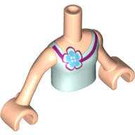 Visuel indicatif Rebrickable de Torse de mini-poupée Fille avec vert d’eau clair haut avec motif imprimé de fleurs, bras et mains nougat clair (Minidoll Torso Girl with Light Aqua Top with Flower Print, Light Nougat Arms and Hands)