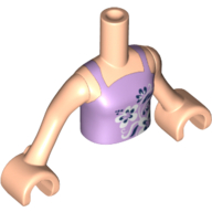 Visuel indicatif Rebrickable de Torse de mini-poupée Fille avec le dessus de lavande avec le motif imprimé de conception de fleur, bras et mains nougat clair (Minidoll Torso Girl with Lavender Top with Flower Design Print, Light Nougat Arms and Hands)