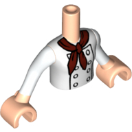 Visuel indicatif Rebrickable de Torse de mini-poupée Fille avec veste de chef blanc et motif imprimé Neckerchief rouge foncé, bras et mains nougat clair (Minidoll Torso Girl with White Chef's Jacket and Dark Red Neckerchief Print, Light Nougat Arms and Hands)