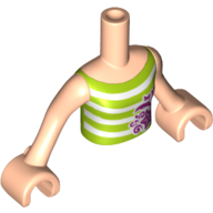 Visuel indicatif Rebrickable de Torse de mini-poupée Fille avec haut rayé vert moyen et blanc avec motif imprimé dauphin magenta et étoiles de mer, bras et mains nougat clair (Minidoll Torso Girl with Medium Green and White Striped Top with Magenta Dolphin and Starfish Print, Light Nougat Arms and Hands)