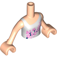 Visuel indicatif Rebrickable de Torse de mini-poupée Fille avec le dessus blanc de gilet avec le motif imprimé de fleurs roses, bras et mains nougat clair (Minidoll Torso Girl with White Vest Top with Pink Flowers Print, Light Nougat Arms and Hands)
