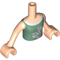 Visuel indicatif Rebrickable de Torse de mini-poupée Fille avec le dessus vert sable avec le motif imprimé de fleur, bras et mains nougat clair (Minidoll Torso Girl with Sand Green Top with Flower Print, Light Nougat Arms and Hands)