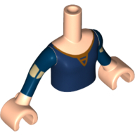 Visuel indicatif Rebrickable de Torse de mini-poupée Fille avec robe princesse bleu foncé, manches longues, brassards dorés et mains de nougat clair (Minidoll Torso Girl with Dark Blue Princess Dress, Long Sleeves, Gold Armbands and Light Nougat Hands)