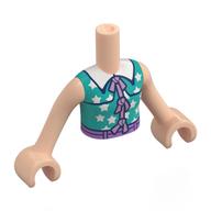 Visuel indicatif Rebrickable de Torse de mini-poupée Fille avec Shir Turquoise foncée, col blanc, noeuds de lavande moyen, motif imprimé ceinture, bras et mains nougat clair (Minidoll Torso Girl with Dark Turquoise Shir, White Collar, Medium Lavender Bows, Belt Print, Light Nougat Arms and Hands)