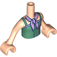 Visuel indicatif Rebrickable de Torse de mini-poupée Fille avec le dessus vert sable avec le logo de la Croix-Rouge et le motif imprimé d'écharpe de lavande, bras et mains nougat clair (Minidoll Torso Girl with Sand Green Top with Red Cross Logo and Lavender Scarf Print, Light Nougat Arms and Hands)