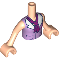 Torse de mini-poupée T-chemise fille avec logo Croix rouge, motif : col blanc et écharpe magenta, bras et mains nougat clair (Minidoll Torso Girl with Lavender Blouse Top with Red Cross Logo, White Collar and Magenta Scarf Print, Light Nougat Arms and Hands)