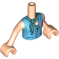Visuel indicatif Rebrickable de Torse de mini-poupée Fille avec le haut bleu moyen de Blouse avec le logo de la Croix-Rouge et la chemise verte de sable et le motif imprimé de foulard, bras et mains nougat clair (Minidoll Torso Girl with Medium Blue Blouse Top with Red Cross Logo and Sand Green Shirt and Scarf Print, Light Nougat Arms and Hands)