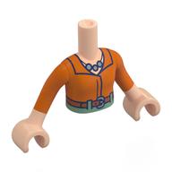Visuel indicatif Rebrickable de Torse de mini-poupée Fille avec chemisier orange rougeâtre, collier bleu sable, ceinture de nougat, motif imprimé pantalon vert olive, bras et mains nougat clair (Minidoll Torso Girl with Reddish orange Blouse, Sand Blue Necklace, Nougat Belt, Olive Green Pants Print, Light Nougat Arms and Hands)