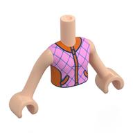 Visuel indicatif Rebrickable de Torse de mini-poupée Fille avec veste rose vif, fermeture éclair orange rougeâtre, col, motif imprimé diamants bleu foncé, bras et mains nougat clair (Minidoll Torso Girl with Bright Pink Jacket, Reddish Orange Zipper, Collar, Dark Blue Diamonds Print, Light Nougat Arms and Hands)
