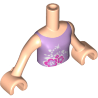 Visuel indicatif Rebrickable de Torse de mini-poupée Fille avec dessus de lavande moyen, motif imprimé fleurs magenta et blanc, bras et mains nougat clair (Minidoll Torso Girl with Medium Lavender Top, Magenta and White Flowers Print, Light Nougat Arms and Hands)
