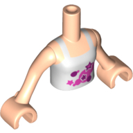 Visuel indicatif Rebrickable de Torse de mini-poupée Fille avec des étoiles magenta et violet foncé, motif imprimé contours blancs, bras et mains nougat clair (Minidoll Torso Girl with Magenta and Dark Purple Stars, White Outlines Print, Light Nougat Arms and Hands)