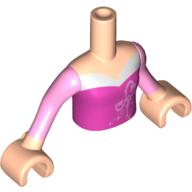 Visuel indicatif Rebrickable de Torse de mini-poupée Fille avec haut rose foncé avec motif imprimé tourbillons et étoiles, manches rose vif et nougat clair Mains et bras (Minidoll Torso Girl with Dark Pink Top with Swirls and Stars Print, Bright Pink Sleeves and Light Nougat Hands and Arms)