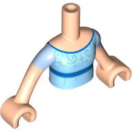 Visuel indicatif Rebrickable de Torse de mini-poupée Fille avec la robe d'azur moyen, garniture bleue, motif imprimé d'étoiles argentées, bras et mains nougat clair (Minidoll Torso Girl with Medium Azure Dress, Blue Trim, Silver Stars Print, Light Nougat Arms and Hands)