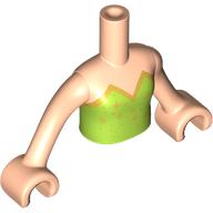 Visuel indicatif Rebrickable de Torse de mini-poupée fille avec robe vert citron, or garniture motif imprimé, bras et mains nougat clair (Minidoll Torso Girl with Lime Dress, Gold Trim Print, Light Nougat Arms and Hands)