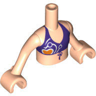 Visuel indicatif Rebrickable de Torse de mini-poupée Fille avec haut de bikini violet foncé et motif imprimé cœur orange, bras et mains nougat clair (Minidoll Torso Girl with Dark Purple Bikini Top and Orange Heart Print, Light Nougat Arms and Hands)