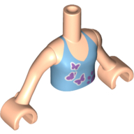 Torse de mini-poupée Fille avec Halter bleu moyen et motif imprimé papillons lavande, bras et mains nougat clair (Minidoll Torso Girl with Medium Blue Halter Top and Lavender Butterflies Print, Light Nougat Arms and Hands)