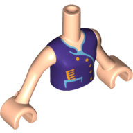 Torse de mini-poupée fille avec gilet violet foncé haut avec des boutons jaunes et peigne motif imprimé, bras et mains nougat clair (Minidoll Torso Girl with Dark Purple Vest Top with Yellow Buttons and Comb Print, Light Nougat Arms and Hands)
