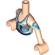 Torse de mini-poupée fille avec la lumière vert d’eau licol haut avec ceinture bleu foncé et argent et cercles motif imprimé, tatouage elfe azur foncé, bras et mains nougat clair (Minidoll Torso Girl with Light Aqua Halter Top with Dark Blue and Silver Belt and Circles Print, Dark Azure Elven Tattoo, Light Nougat Arms and Hands)