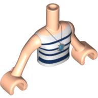 Visuel indicatif Rebrickable de Torse de mini-poupée Fille avec haut blanc avec rayures bleu foncé et motif imprimé collier, bras et mains nougat clair (Minidoll Torso Girl with White Top with Dark Blue Stripes and Necklace Print, Light Nougat Arms and Hands)