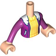Torse de mini-poupée Fille avec veste magenta, col en fourrure, pull jaune clair lumineux, bras et mains nougat clair (Minidoll Torso Girl with Magenta Jacket, Fur Collar, Bright Light Yellow Sweater, Light Nougat Arms and Hands)