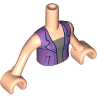 Visuel indicatif Rebrickable de Torse de mini-poupée Fille avec un sous-chemise argenté et une veste lavande moyenne avec revers et poches motif imprimé, bras et mains nougat clair (Minidoll Torso Girl with Silver Undershirt and Medium Lavender Jacket with Lapels and Pockets Print, Light Nougat Arms and Hands)