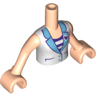Visuel indicatif Rebrickable de Mini-poupée torse fille avec gilet blanc avec cœur violet foncé sur chemise rayée blanc et violet foncé motif imprimé, bras et mains nougat clair (Minidoll Torso Girl with White Vest with Dark Purple Heart over White and Dark Purple Striped Shirt Print, Light Nougat Arms and Hands)