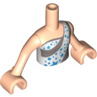 Visuel indicatif Rebrickable de Torse de mini-poupée Fille avec blanc/argent sans manches One sangle haut, étoiles d'azur moyen, motifs imprimés cercles, bras et mains nougat clair (Minidoll Torso Girl with White/Silver Sleeveless One Strap Top, Medium Azure Stars, Circles Print, Light Nougat Arms and Hands)