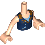 Torse de mini-poupée fille avec gilet bleu foncé, or garniture motif imprimé, bras et mains nougat clair (Minidoll Torso Girl with Dark Blue Vest, Gold Trim Print, Light Nougat Arms and Hands)