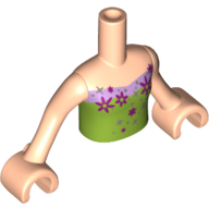 Visuel indicatif Rebrickable de Torse de mini-poupée Fille avec vert citron Haut bustier avec garniture de lavande et motif de fleurs argentées et magenta, bras et mains nougat clair (Minidoll Torso Girl with Lime Strapless Top with Lavender Trim and Silver and Magenta Flowers Pattern, Light Nougat Arms and Hands)