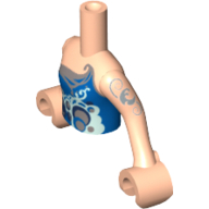 Visuel indicatif Rebrickable de Torse de mini-poupée Fille avec le dessus bleu sans bretelles, bulles, garniture argentée, motif imprimé tatouage, bras et mains nougat clair (Minidoll Torso Girl with Blue Strapless Top, Bubbles, Silver Trim, Tattoo Print, Light Nougat Arms and Hands)