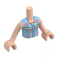 Visuel indicatif Rebrickable de Torse de mini-poupée Fille avec chemise bleue moyenne, fleurs de corail, motif imprimé de volants blancs, bras et mains nougat clair (Minidoll Torso Girl with Medium Blue Shirt, Coral Flowers, White Ruffles Print, Light Nougat Arms and Hands)