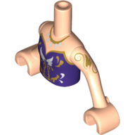 Visuel indicatif Rebrickable de Torse de mini-poupée Fille avec le dessus sans manches violet foncé, ailes, garniture d'or, collier, motif imprimé tatouage, bras et mains nougat clair (Minidoll Torso Girl with Dark Purple Sleeveless Top, Wings, Gold Trim, Necklace, Tattoo Print, Light Nougat Arms and Hands)