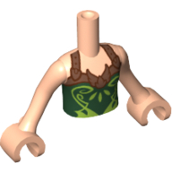 Visuel indicatif Rebrickable de Torse de mini-poupée Fille avec Halter vert foncé, sangles en cuivre, motif imprimé vert citron, bras et mains nougat clair (Minidoll Torso Girl with Dark Green Halter Top, Copper Straps, Lime Print, Light Nougat Arms and Hands)