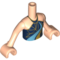 Visuel indicatif Rebrickable de Fille de torse mini-poupée avec licol bleu foncé, or et triangles, motif imprimé à rayures courbées moyen azur / or, bras et mains nougat clair (Minidoll Torso Girl with Dark Blue Halter, Gold and Triangles, Medium Azure/Gold Curved Stripes Print, Light Nougat Arms and Hands)