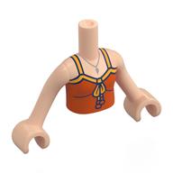Torse de mini-poupée Fille avec dessus orange rougeâtre, garniture orange, motif imprimé Bow, bras et mains nougat clair (Minidoll Torso Girl with Reddish Orange Top, Orange Trim, Bow Print, Light Nougat Arms and Hands)