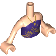 Visuel indicatif Rebrickable de Fille de torse mini-poupée avec le haut bustier violet foncé, collier en or, motif imprimé étoile, bras et mains nougat clair (Minidoll Torso Girl with Dark Purple Strapless Top, Gold Necklace, Star Print, Light Nougat Arms and Hands)