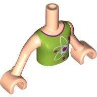 Visuel indicatif Rebrickable de Torse de mini-poupée Fille avec le dessus de vert citron avec des électrons de cœur dans le motif imprimé de symbole atomique et les bras et les mains de nougat clair (Minidoll Torso Girl with Lime Top with Heart Electrons in Atomic Symbol Print and Light Nougat Arms and Hands)