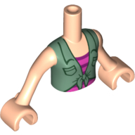 Visuel indicatif Rebrickable de Torse de mini-poupée Fille avec Blouse Tied vert sable, col, poches sur magenta, motif imprimé chemise rayée rose, bras et mains nougat clair (Minidoll Torso Girl with Sand Green Tied Blouse, Collar, Pockets over Magenta, Pink Striped Shirt Print, Light Nougat Arms and Hands)