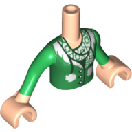 Visuel indicatif Rebrickable de Torse de mini-poupée Fille avec pull vert, écharpe, Pom Poms blanc, motif imprimé à manches longues vert, bras nougat clair avec mains (Minidoll Torso Girl with Green Sweater, Scarf, White Pom Poms, Green Long Sleeves Print, Light Nougat Arms with Hands)