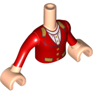 Visuel indicatif Rebrickable de Torse de mini-poupée Fille avec veste rouge, chemise blanche, boutons dorés, garniture, motif imprimé à manches longues rouges, bras et mains nougat clair (Minidoll Torso Girl with Red Jacket, White Shirt, Gold Buttons, Trim, Red Long Sleeves Print, Light Nougat Arms and Hands)