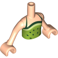 Visuel indicatif Rebrickable de Mini-poupée torse fille avec licol licol haut avec motif imprimé de points vert foncé - nougat clair bras et mains (Minidoll Torso Girl with Lime Halter Top With Dark Green Dots Print - Light Nougat Arms and Hands)