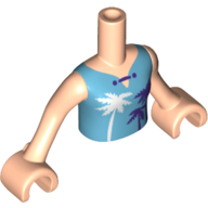 Visuel indicatif Rebrickable de Torse de mini-poupée Fille avec le dessus d'azur moyen avec le fermoir violet foncé, le blanc et le violet foncé de palmiers ont imprimé le modèle, bras et mains nougat clair (Minidoll Torso Girl with Medium Azure Top with Dark Purple Clasp, White and Dark Purple Palm Trees Print, Light Nougat Arms and Hands)
