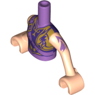 Visuel indicatif Rebrickable de Torse de mini-poupée Fille avec haut bombé avec garniture violet foncé et or, icône de l'air, motif imprimé de tatouage violet, bras et mains nougat clair (Minidoll Torso Girl with Armored Top with Dark Purple and Gold Trim, Air Icon, Purple Tattoo Print, Light Nougat Arms and Hands)