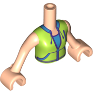 Visuel indicatif Rebrickable de Torse de mini-poupée Fille avec veste à la vert citron, garniture violette, chemise bleue, motif imprimé Lacets, bras et mains de nougat clair (Minidoll Torso Girl with Lime Jacket, Purple Trim, Blue Shirt, Laces Print, Light Nougat Arms And Hands)